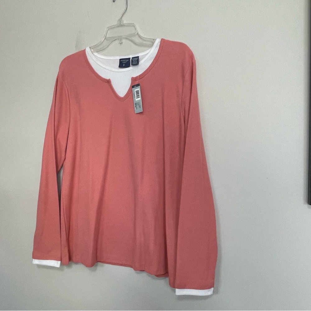 Mountain‎ Lake Peach and White Long Sleeve Top~ Size Large ~ Casual ~ Weekender
